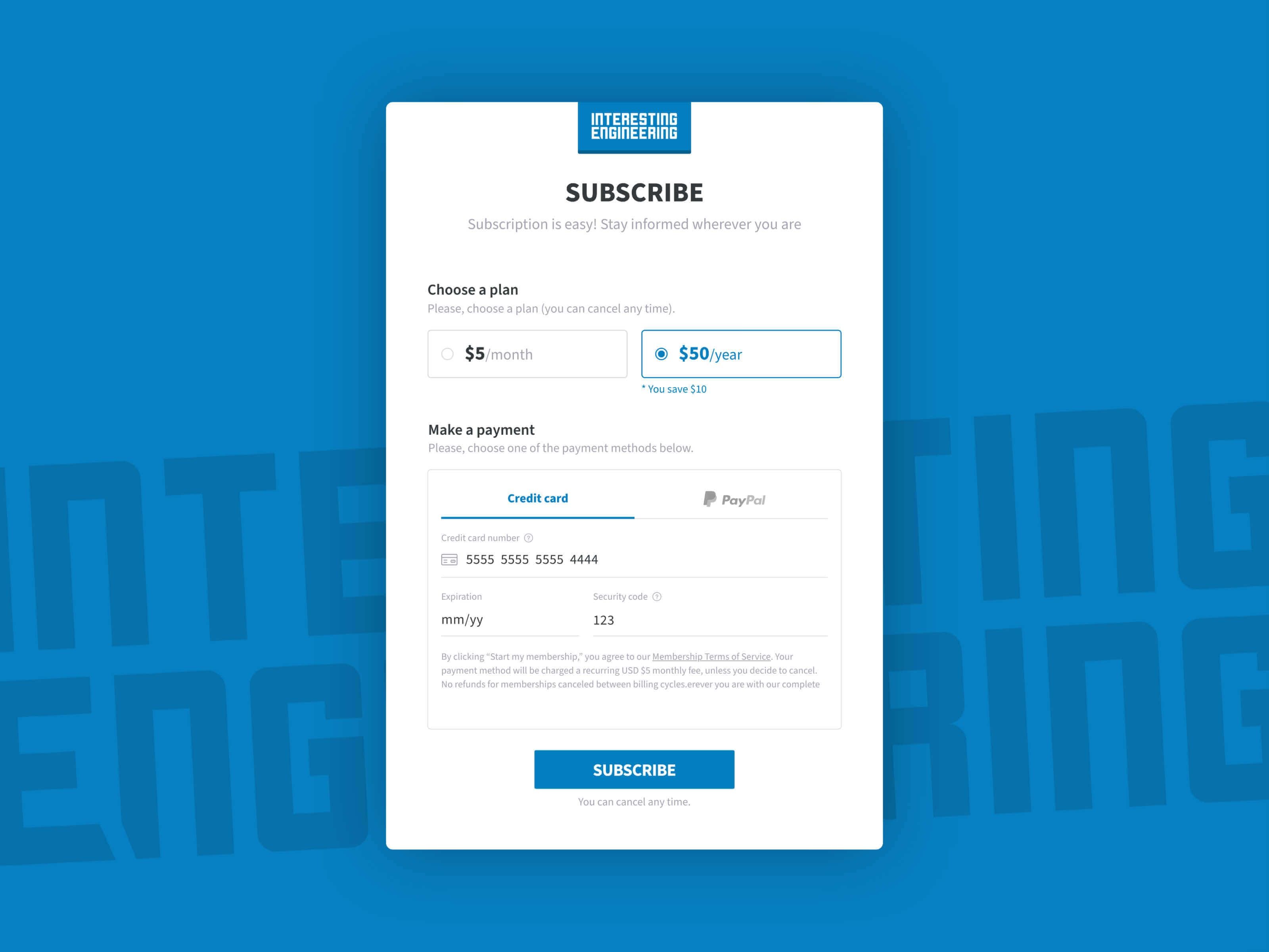Paywall UI Design for Interesting Engineering