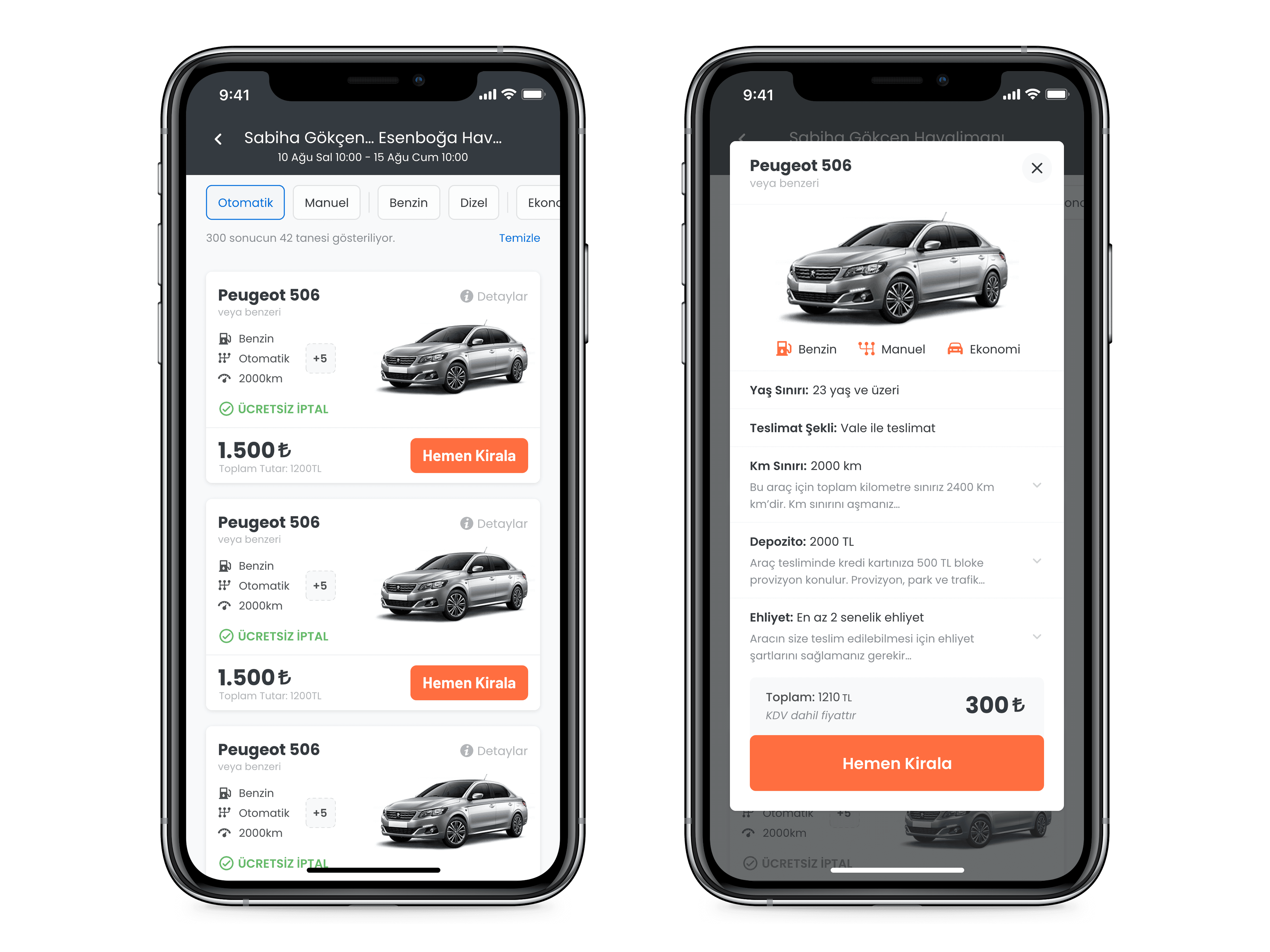 Search results and details