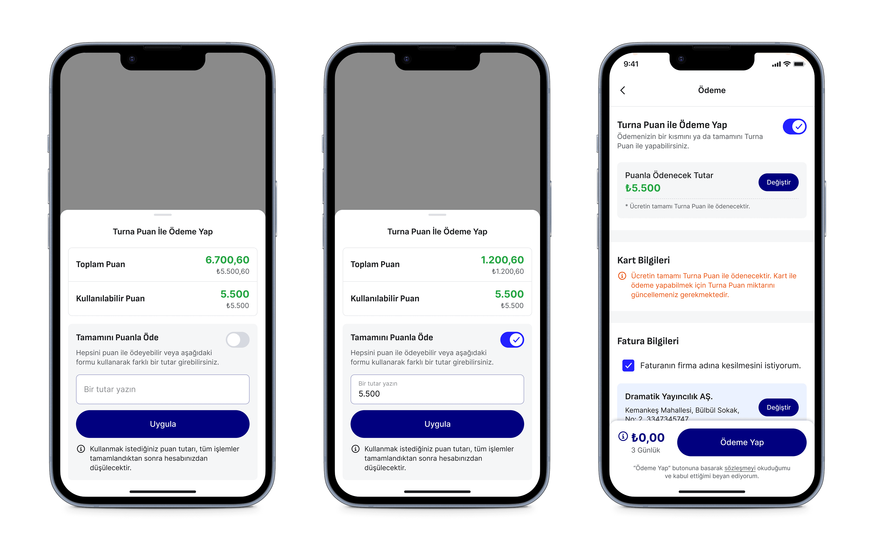 Payment with Turna points