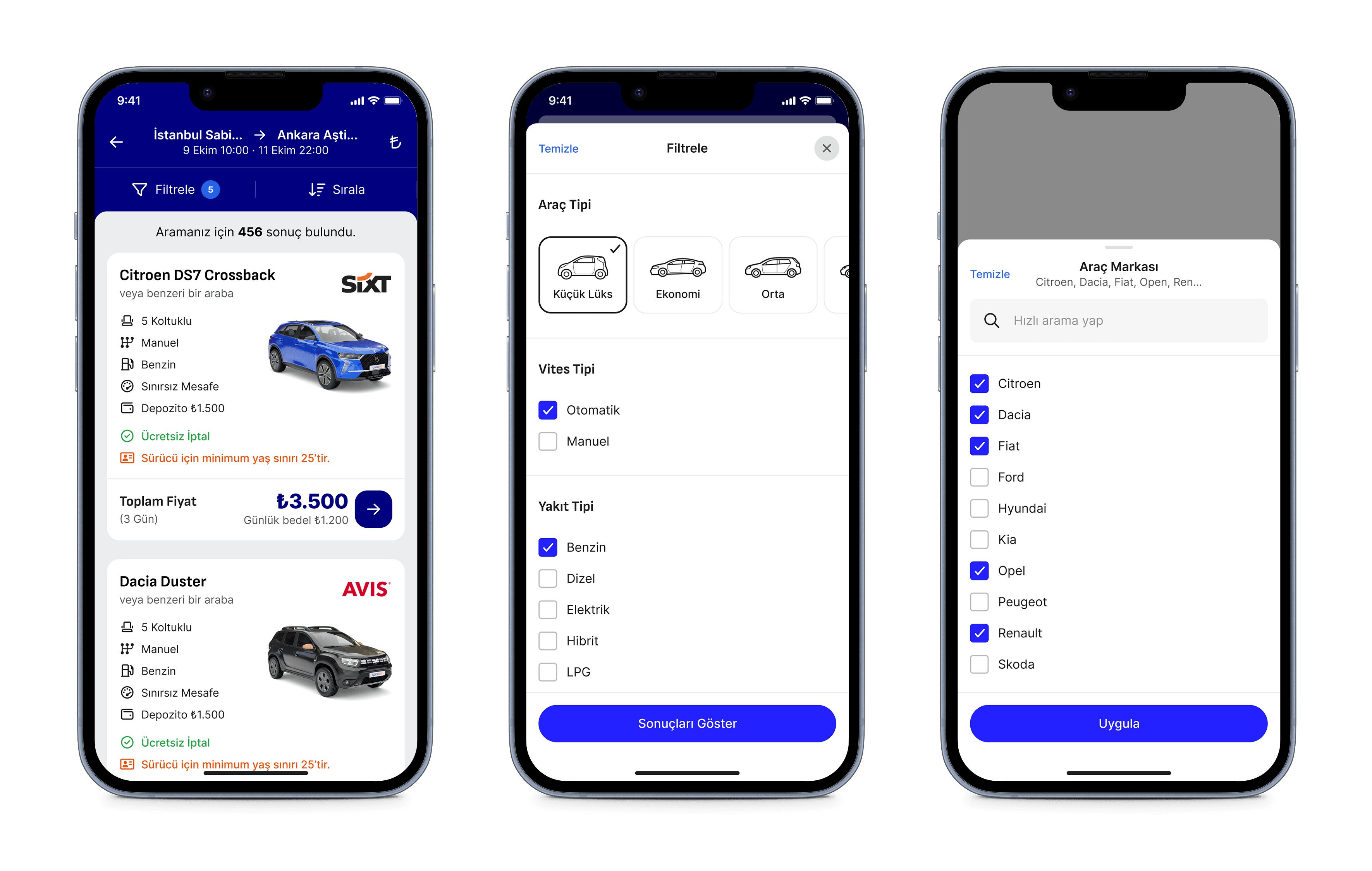 Search results and filters